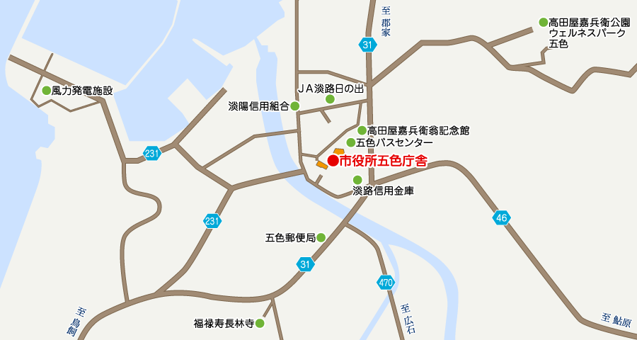 洲本市役所五色庁舎の周辺地図