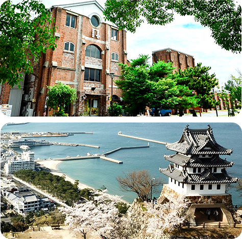明治期の赤レンガ倉庫と洲本城跡