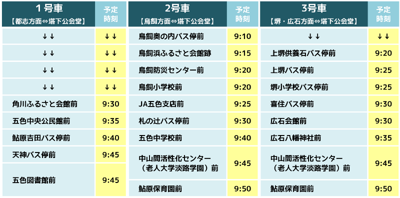 バス時刻表(詳細は事務局までお電話にてお問合せください 0799-33-0160)